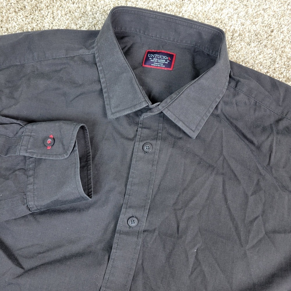 Untuckit Slim Fit Wrinkle Free Mens 2XL Solid Black Button Up Long Sleeve